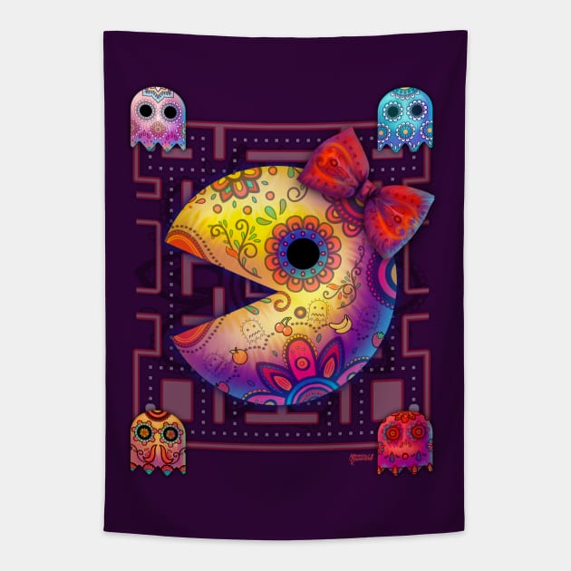 Ms Pac Muertos Tapestry by MoniWolf