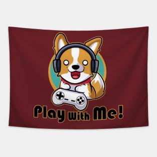 Corgi Play With Me Tapestry