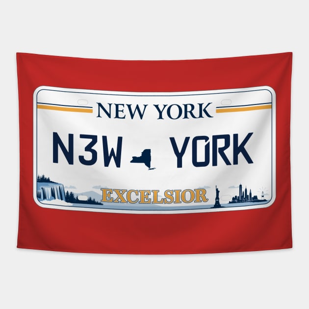 New York car license plate Tapestry by Travellers