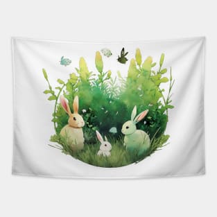 Watercolor Easter Bunny Trio Tapestry