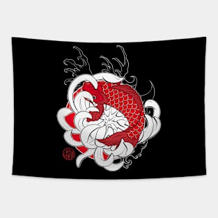 Koi carp and Japanese lotus Tapestry