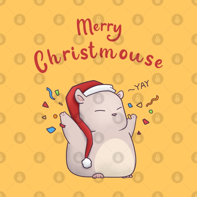 Merry Christmouse Cute Mouse in Santa Hat by Takeda_Art