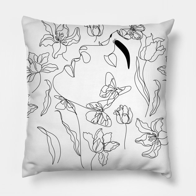 Woman With Flowers Pillow by OneLinePrint