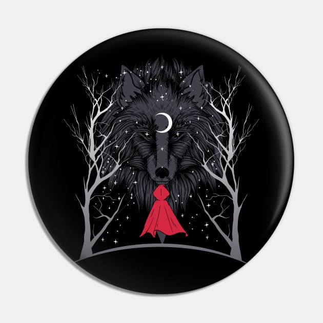 Little Red Ridding Hood Creepy Wolf Crescent Moon Midnight Mystery Pin by Kali Space