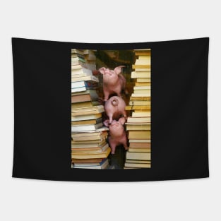 Three Bookish Piglets Tapestry