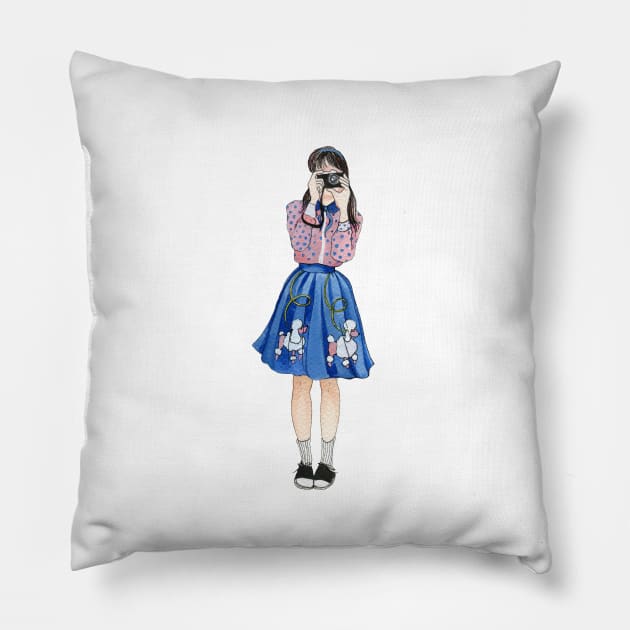 Girl taking photos Pillow by argiropulo