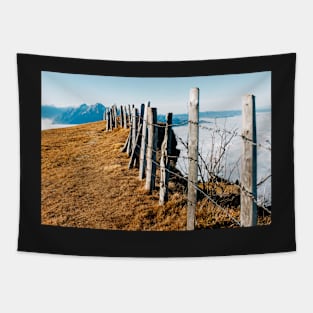 Mountains of Central Switzerland With Wooden Fence in Foreground Tapestry