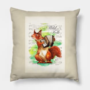 Wild Folk - Squirrel on squeezebox Pillow