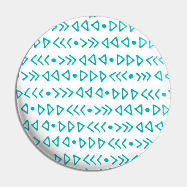 Teal Blue and White Modern Triangles and Arrows Pattern Pin by dreamingmind