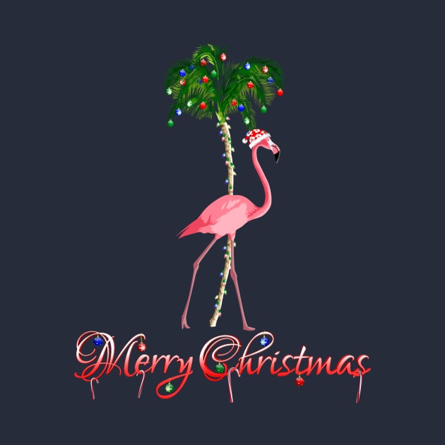 Pink Flamingo Beach Merry Christmas by macdonaldcreativestudios