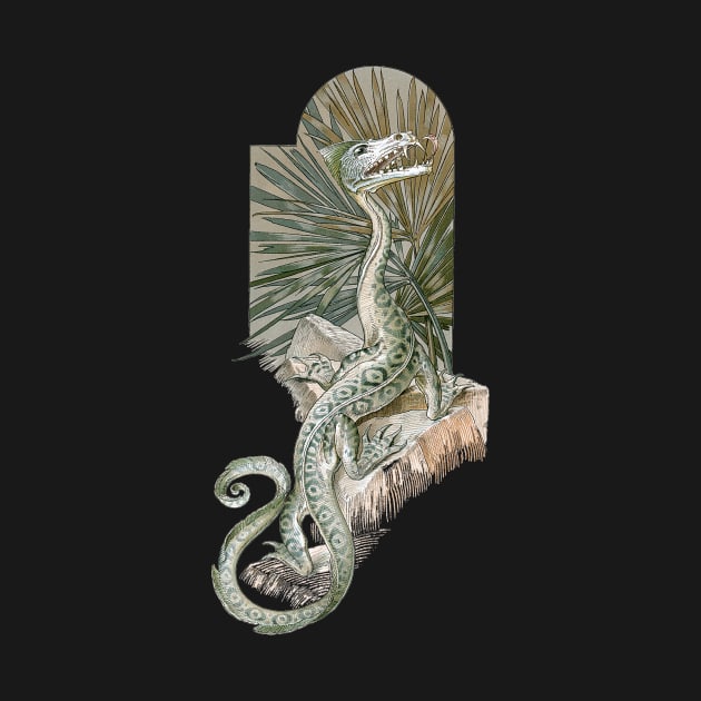 Vintage Lizard Dragon with Palm Fronds by MasterpieceCafe