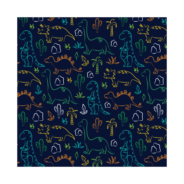 Cute cartoon dinosaur pattern on navy background by sziszigraphics