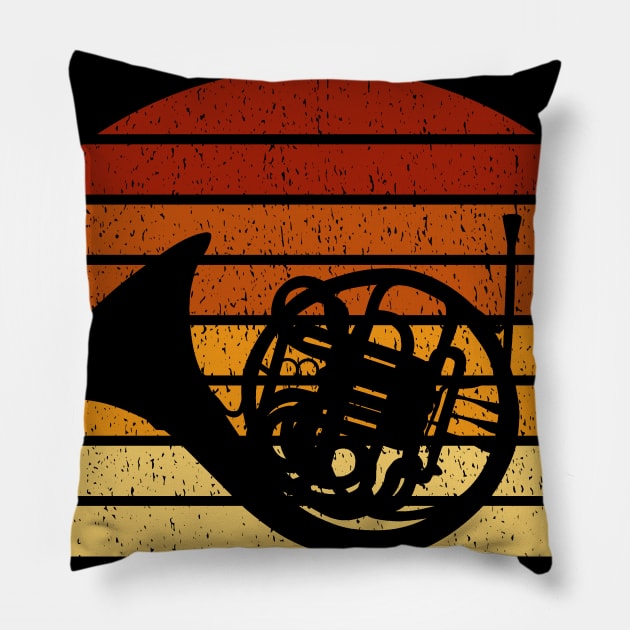 Vintage Sunset Horn Gift For Hornists Pillow by OceanRadar