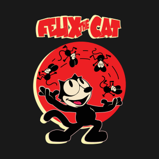 Felix the Cat Juggling Mice Felix Cat Cartoon Red Old School Retro Style T-Shirt