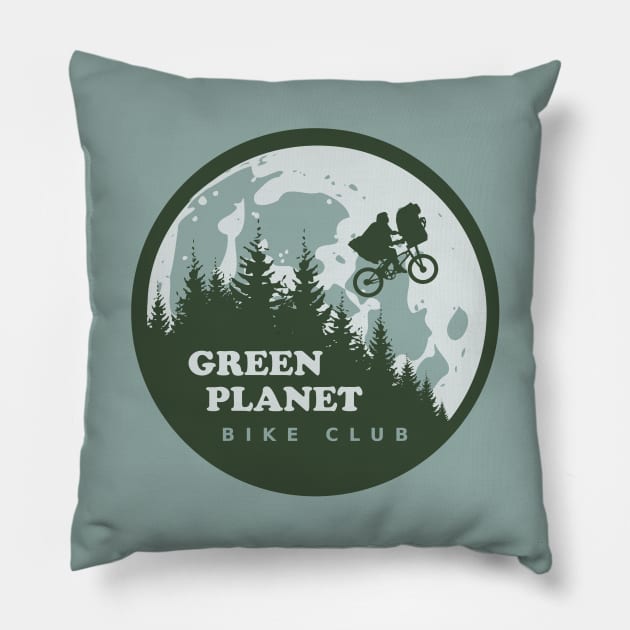 Green Planet Bike Club Pillow by storybookamusement