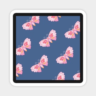 Pink Butterfly on Navy Blue Magnet