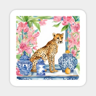 Preppy cheetah and chinoiserie jars watercolor Magnet