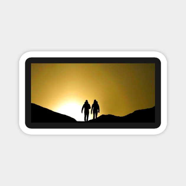 Silhouette of walker's on the peak of mam tor derbyshiire Magnet by Simon-dell