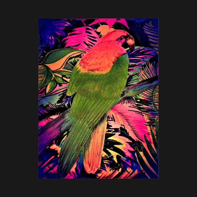 BEAUTIFUL VIBRANT MACAW DRAWING TROPICAL FLOWERS FERN PALM by jacquline8689