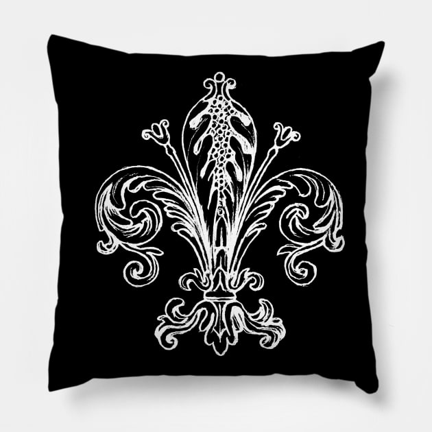 Fleur-de-lis Drawing, White Pillow by cartogram