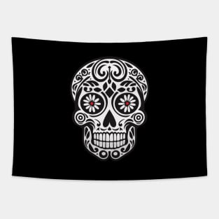 Mexican Skull with Flower Red Eyes Tapestry