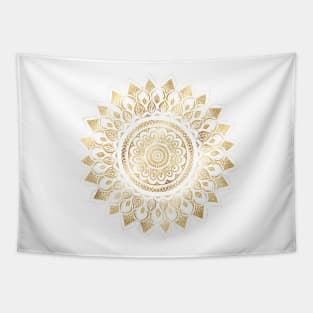 Girly White Gold Mandala Floral Tapestry