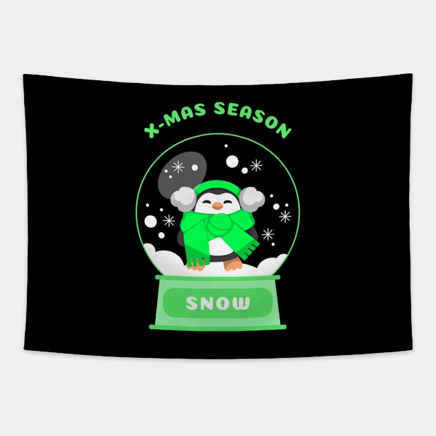 Xmas Season Snow Penguin (Green) Tapestry by GideonStore