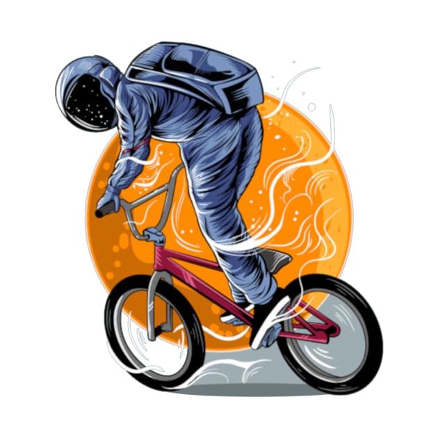 Astronaut riding bmx vector illustration artwork with moon isolated light color design by t-shiit