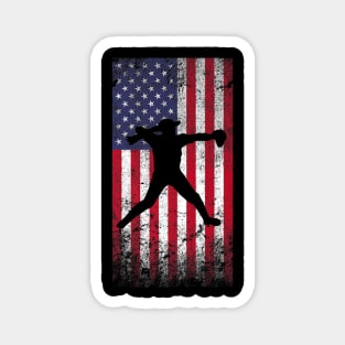 American Flag Man Softball Player Magnet