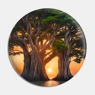 Majestic Banyan Tree Island Sunset Pin