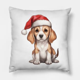 Beagle Dog in Santa Hat Pillow