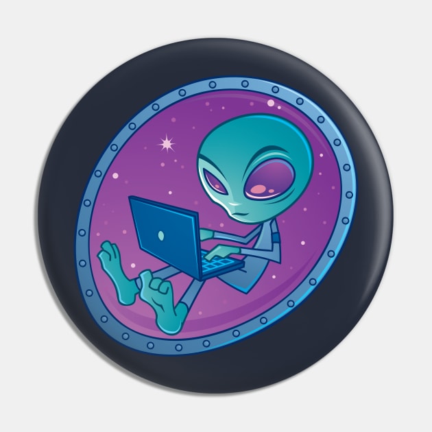 Alien with Laptop Computer Pin by fizzgig