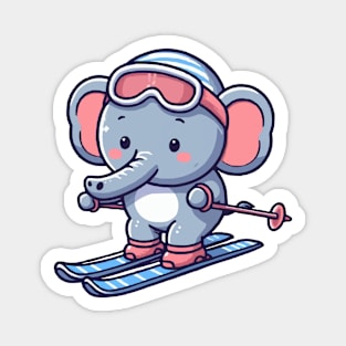 Cute Elephant Skiing Magnet