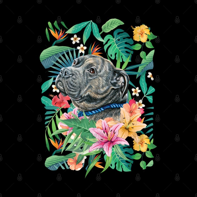 Tropical Brindle Pit Bull Pitbull by LulululuPainting