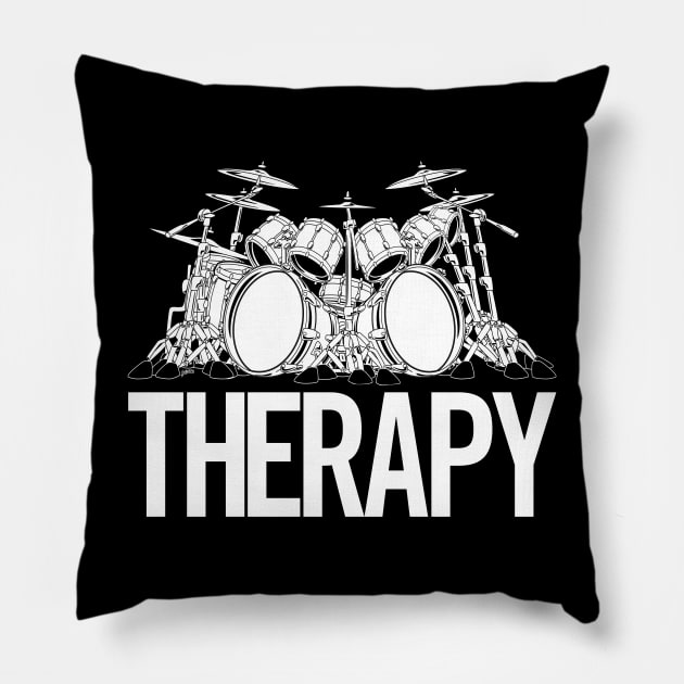 Drummers Therapy Drum Set Cartoon Illustration Pillow by hobrath