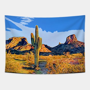 Arizona Desert - Saddle Mountain - Impressionistic Art Tapestry