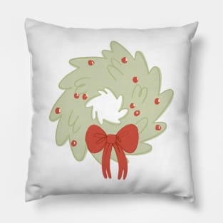 Christmas Wreath with Holly Berries and Bow Pillow