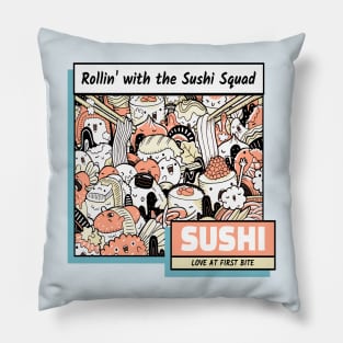 Rollin' with the sushi squad doodle pattern Pillow