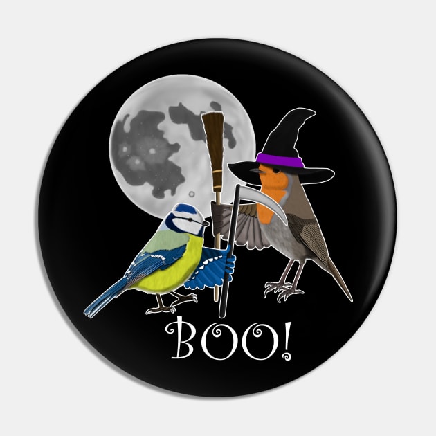 Robin Witch Blue Tit Scythe Bird Funny Halloween Ornithologist Gift Pin by jzbirds