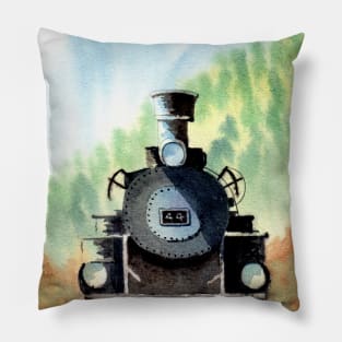 Old Steam Engine Watercolor Pillow