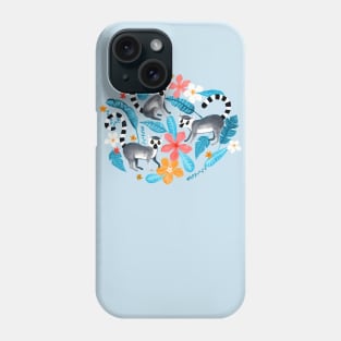 Gouache Lemurs on Blue Phone Case