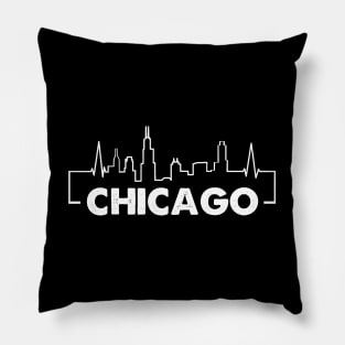 Chicago Illinois City Heartbeat Skyline - I Love Chicago Illinois State Pride Pillow