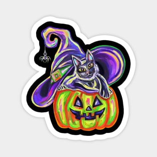 Ghoulish Halloween Witch Cat Magnet