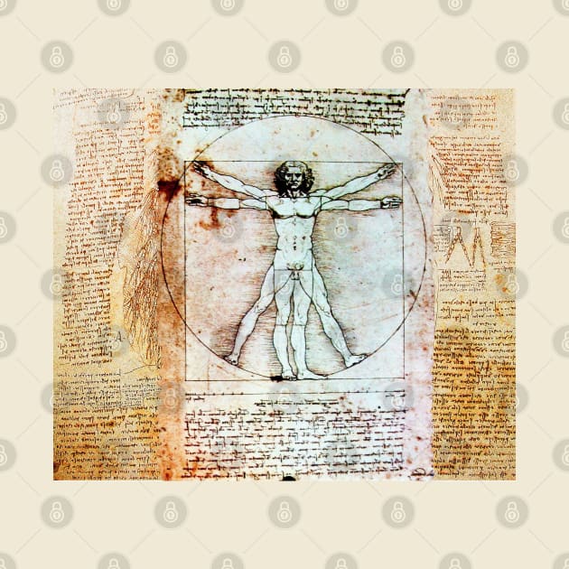 VITRUVIAN MAN Handwriting of Leonardo Da Vinci Antique Parchment by BulganLumini