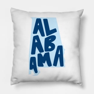 Alabama Doodle Letters Map Outline- blue Pillow