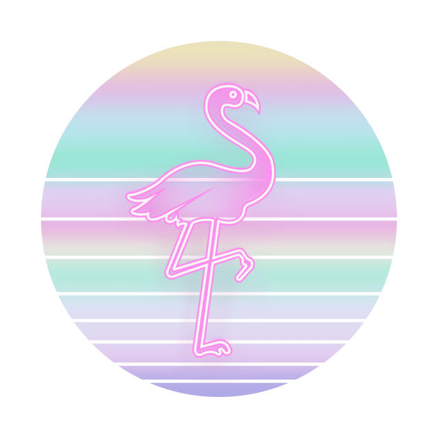 80's Retro Flamingo On Iridescent Color Sun by iZiets