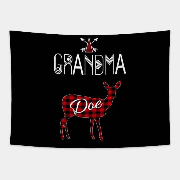 Grandma Doe Deer Buffalo Plaid Family Christmas Camping Holiday Gift Tapestry by Kimmicsts