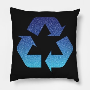 Ocean Blue Ombre Faux Glitter Recycle Symbol Pillow