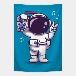 Cute Astronaut Listening Music With Boombox Cartoon Tapestry