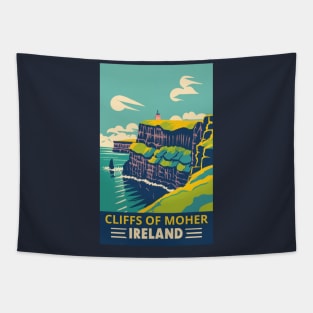 A Vintage Travel Art of the Cliffs of Moher - Ireland Tapestry